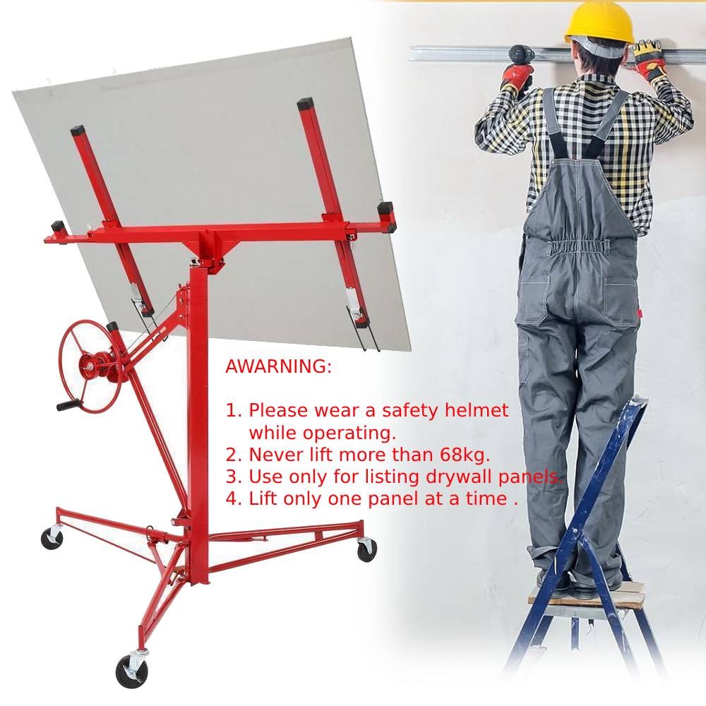 11FT Drywall Lift Panel Hoist - 150LBS Capacity, One Person Operation with Brake
