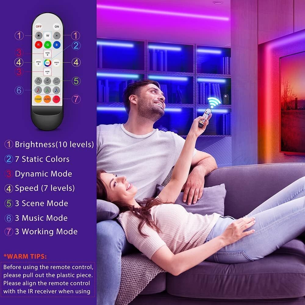 10Ft Rgb Led String Light Kit With Motion Sensor Music Sync Decor 180 Leds