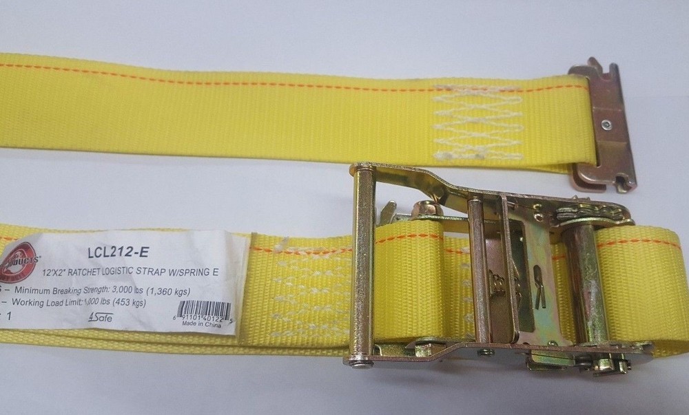 GPD LCL212-E Ratchet Logistic Cargo Strap with Spring E Track 2" x 12"