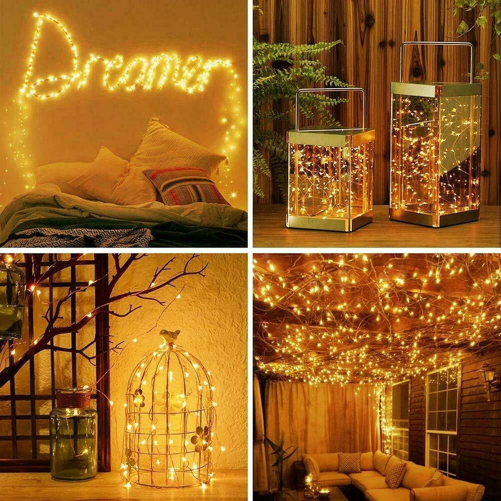 2 Pack 33 Ft 100 LEDs Copper Wire String Fairy Lights Solar Powered Mini LED