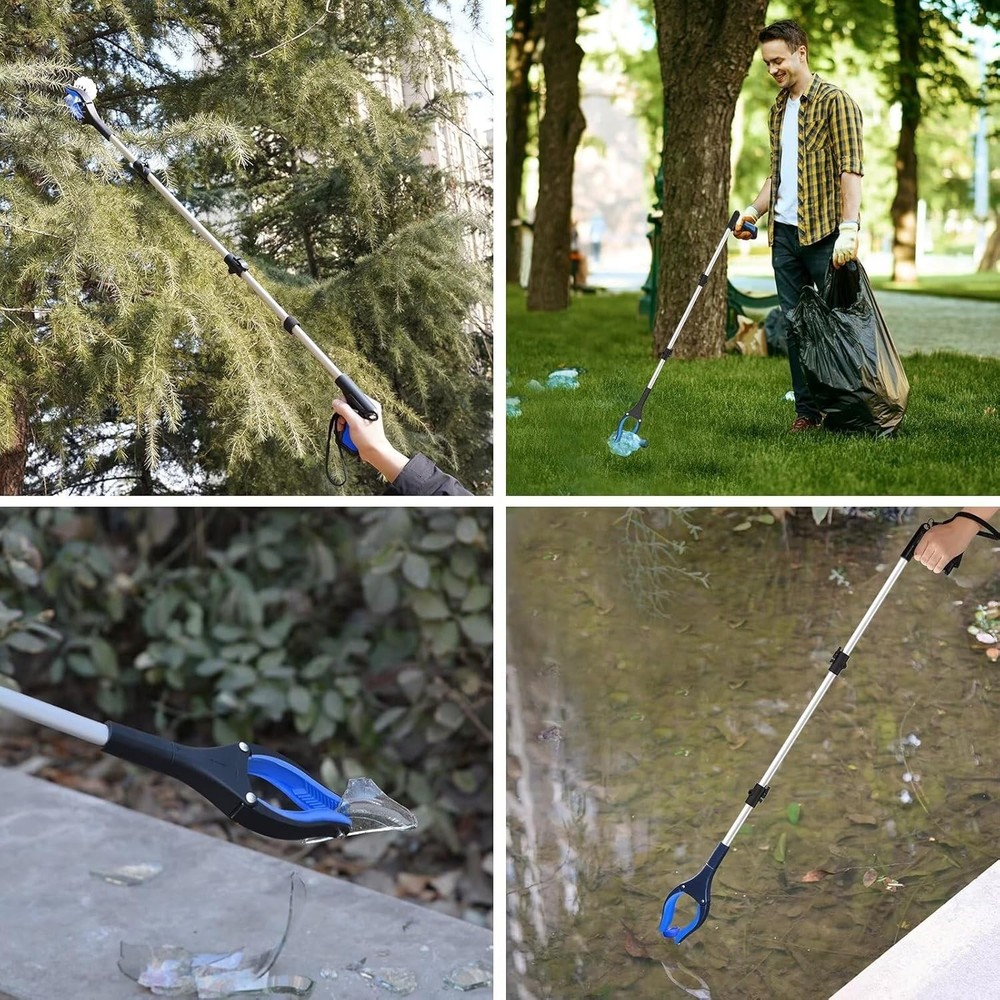 Extra Long 43" Trash Picker Upper - Foldable Grabber with 360° Jaw & Two Magnets