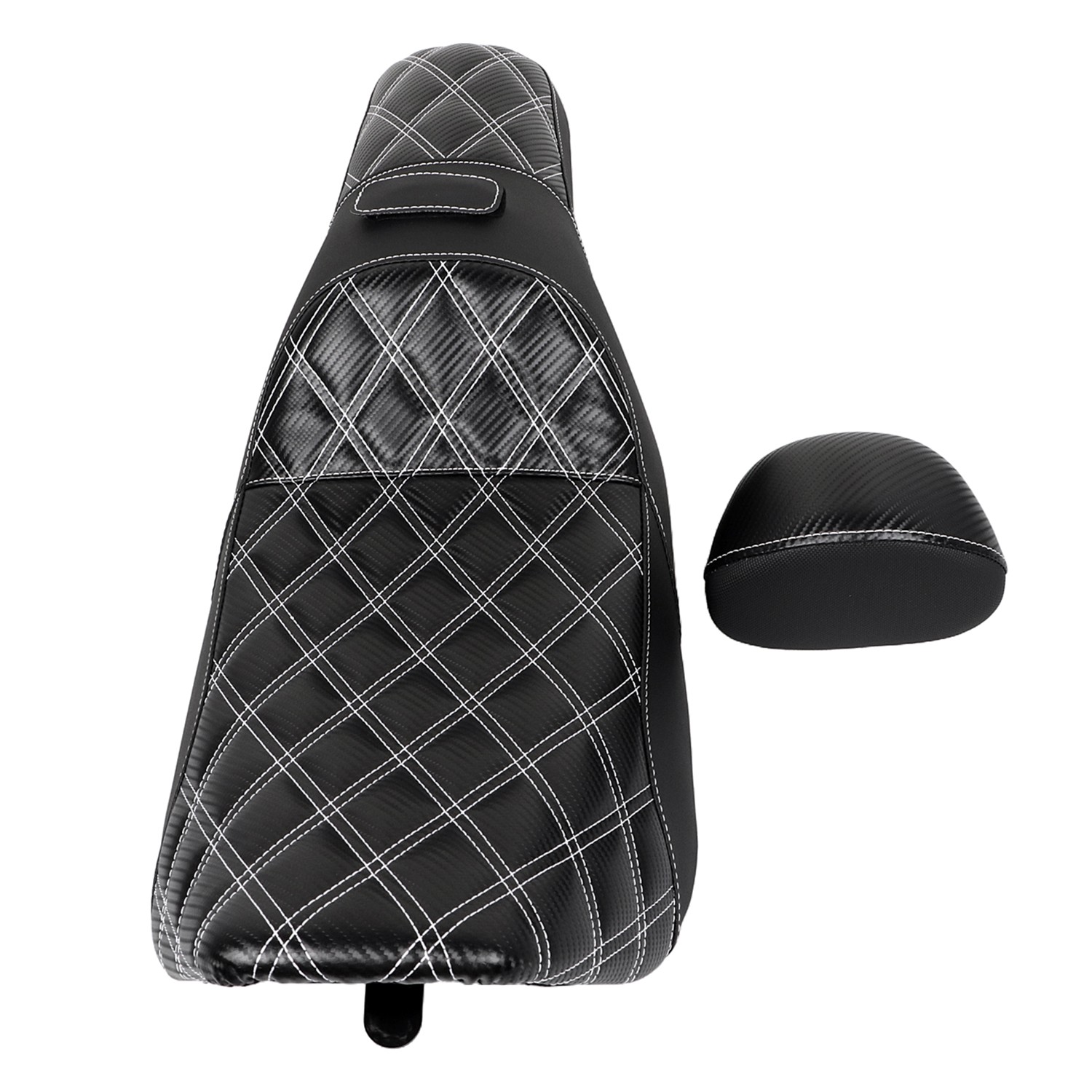 White Diamond Driver Passenger 2-Up Seat w/ Backrest For Harley Road King 97-07