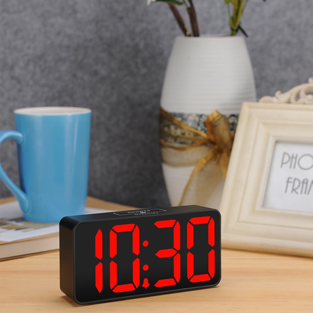 Digital Alarm Clock with Big Numbers, Dimmer, USB Charging, Adjustable Volume