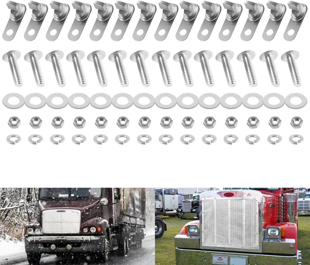 for Peterbilt 1986-2007 75704-1 Stainless Bug Screen & Winterfront Hardware Kit
