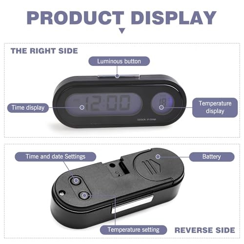 Black Mini Waterproof LED Digital Clock with Temperature Display, Adjustable
