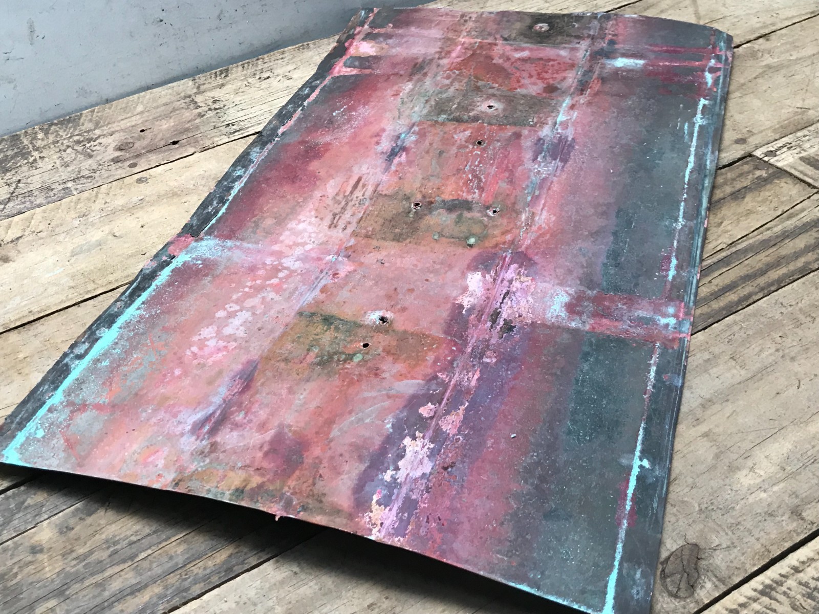 Sheet Copper 18" x 11" Natural Patina Colors Verdigris gauge 24 (N)