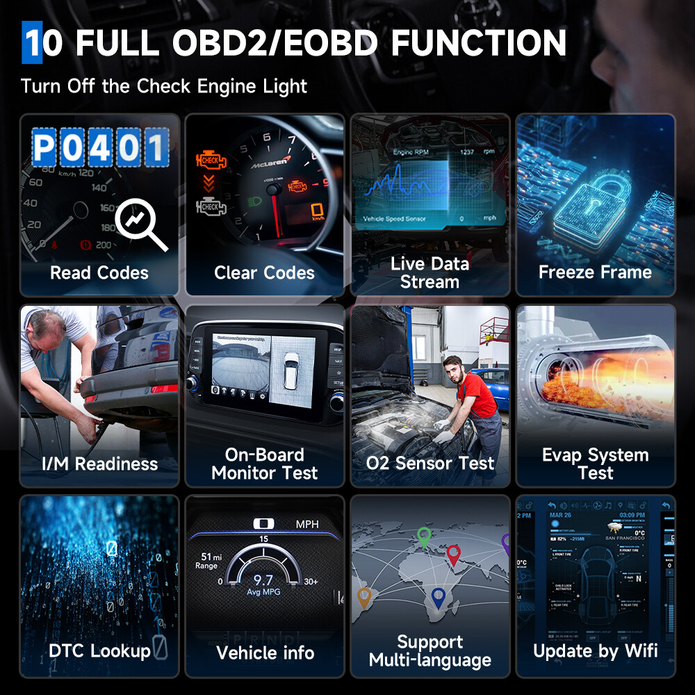 Automotive All System Diagnostic Scanner OBD2 Car Code Reader Scan Tool ABS SRS