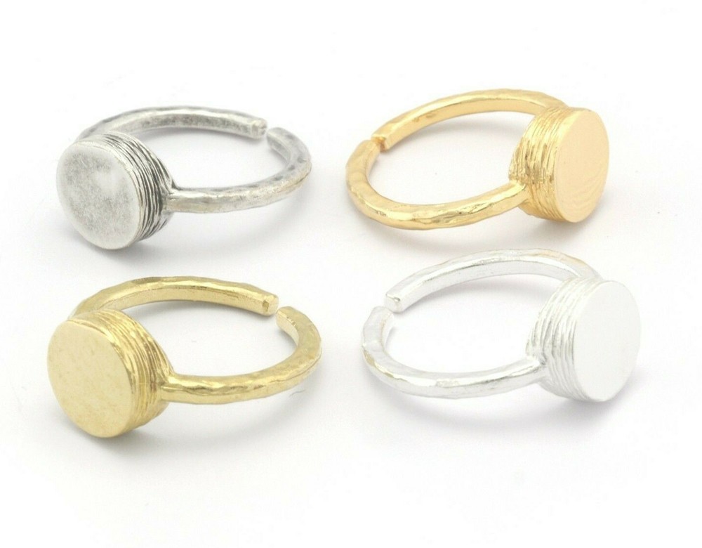 Round Brushed Edge Ring Base Adjustable Silver,Raw Brass,Shiny gold-silver 4685