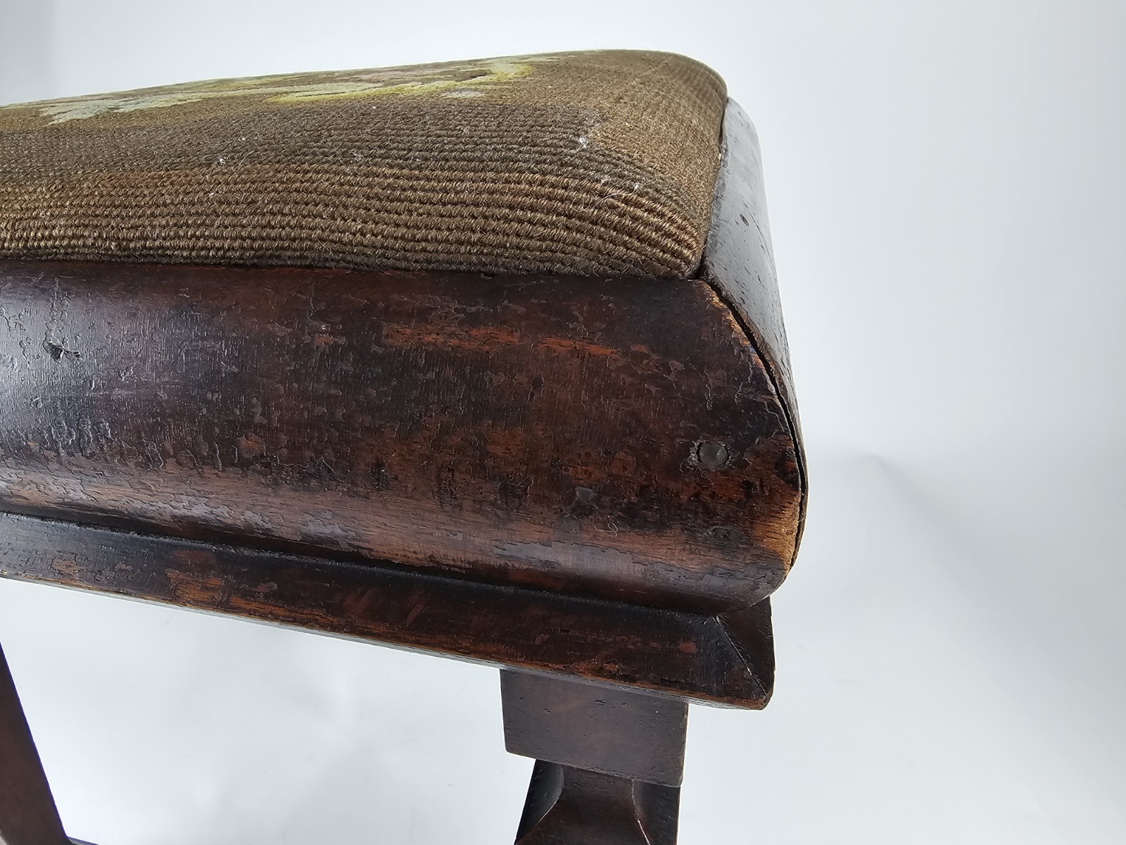 Antique Floral Needlepoint Footstool Victorian Decorative Stool (c. 1890–1915)