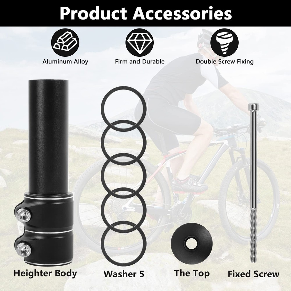 Bike Stem Riser Adjustable Bicycle Handlebar Extender Increases Bar black 5.3"