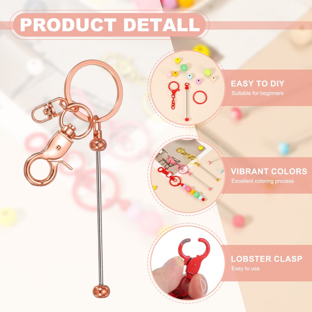 18Pcs Beadable Keychains, DIY Beaded Keychain Making Kit, Rose Gold