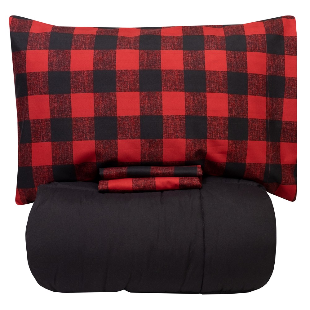 Buffalo Check Sheet Set Burgundy/Black and Solid Black Comforter