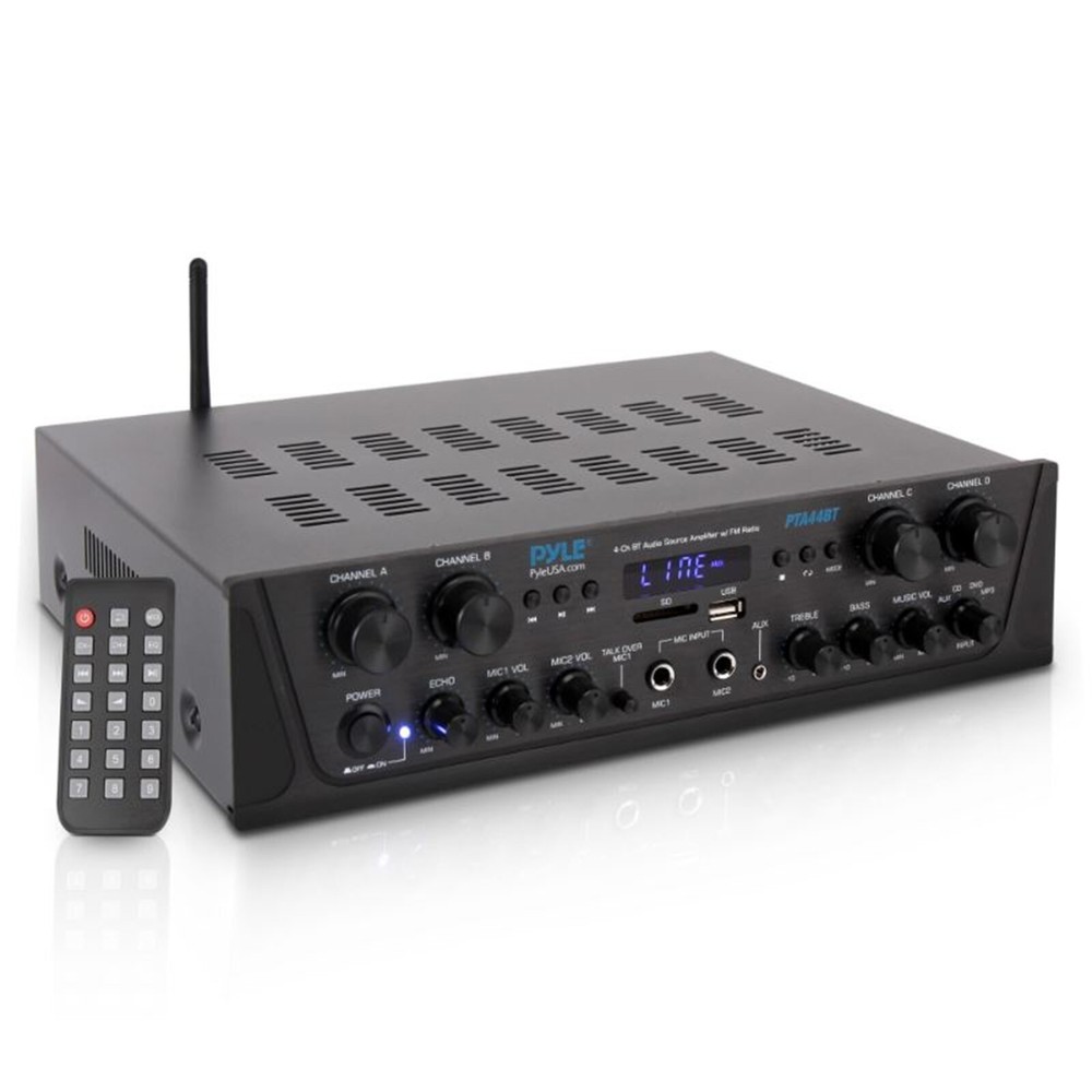 Pyle PTA44BT Bluetooth Home Audio Amplifier Receiver, 4x 3.5" Box Speakers, Wire