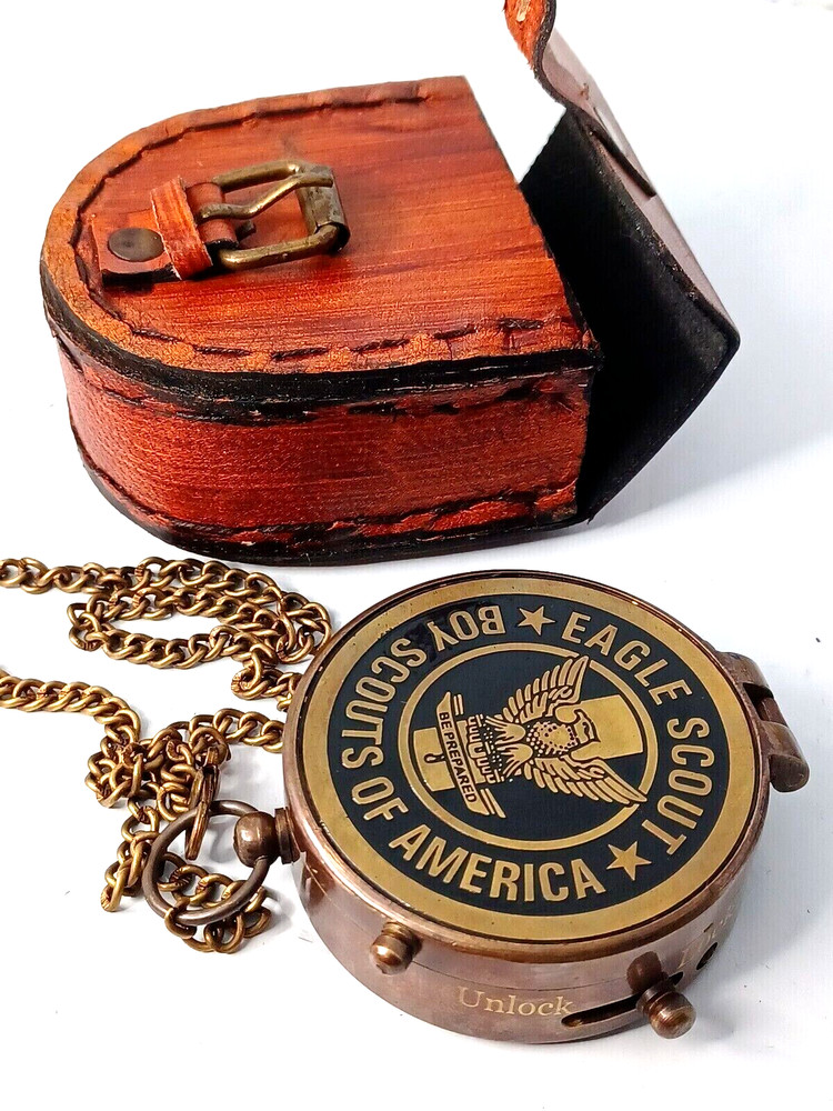 Compass Solid Brass Boy Scout America Pocket Handmade Gift Nautical With Case