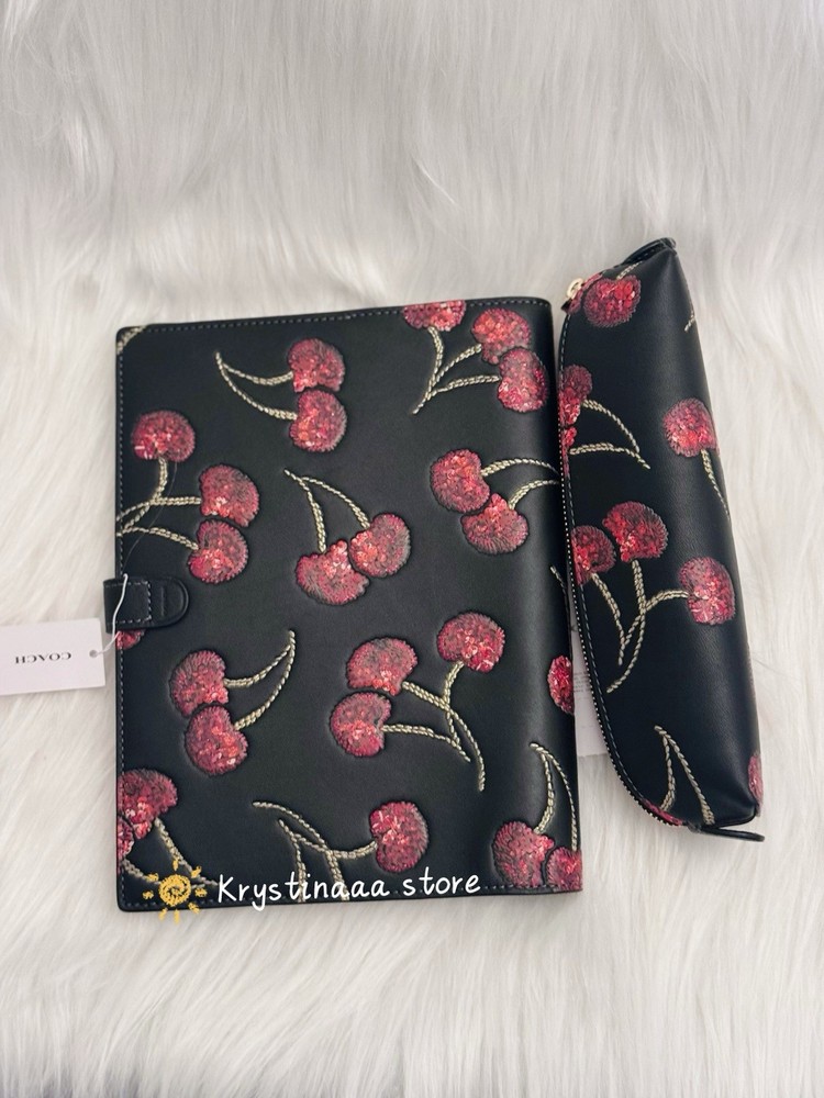 Bundle Set NWT Coach Cherry Print Notebook CDB79 &Coach Cherry Pencil Case CDC00