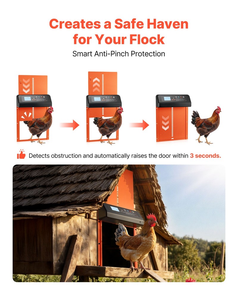 VEVOR DC & Battery Powered Automatic Chicken Coop Door Opener Light Sensor Timer