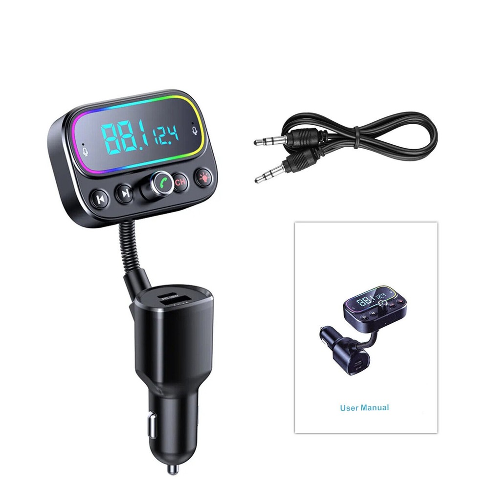 Bluetooth 5.0 Car Wireless FM Transmitter Adapter 2x USB + Type-C AUX Hands-Free