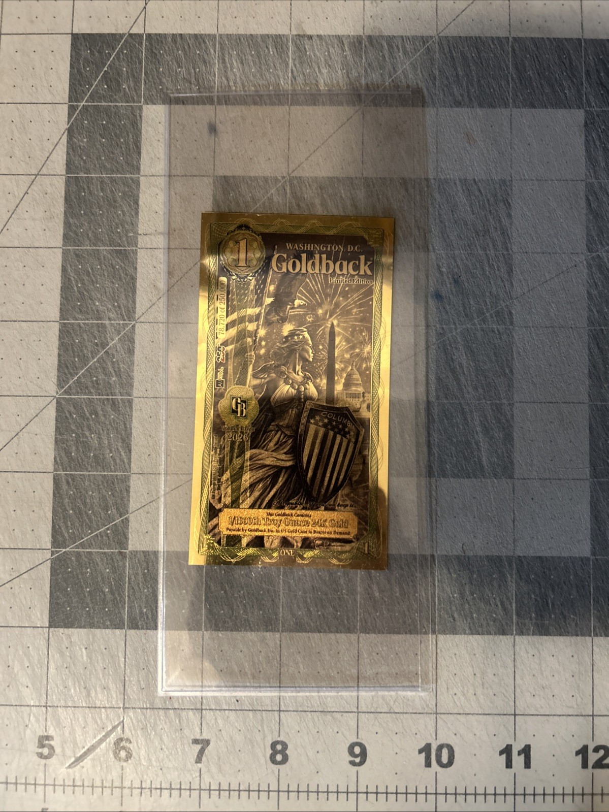 WASHINGTON D.C. GOLDBACK 1/1000th oz .999 FINE GOLD LIMITED SOLD OUT SHIPS NOW