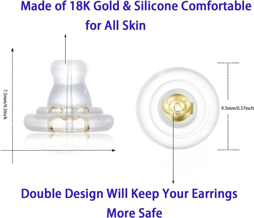 Earring Backs,18K Gold Silicone Earring Backs Replacements,Locking Secure Ear...