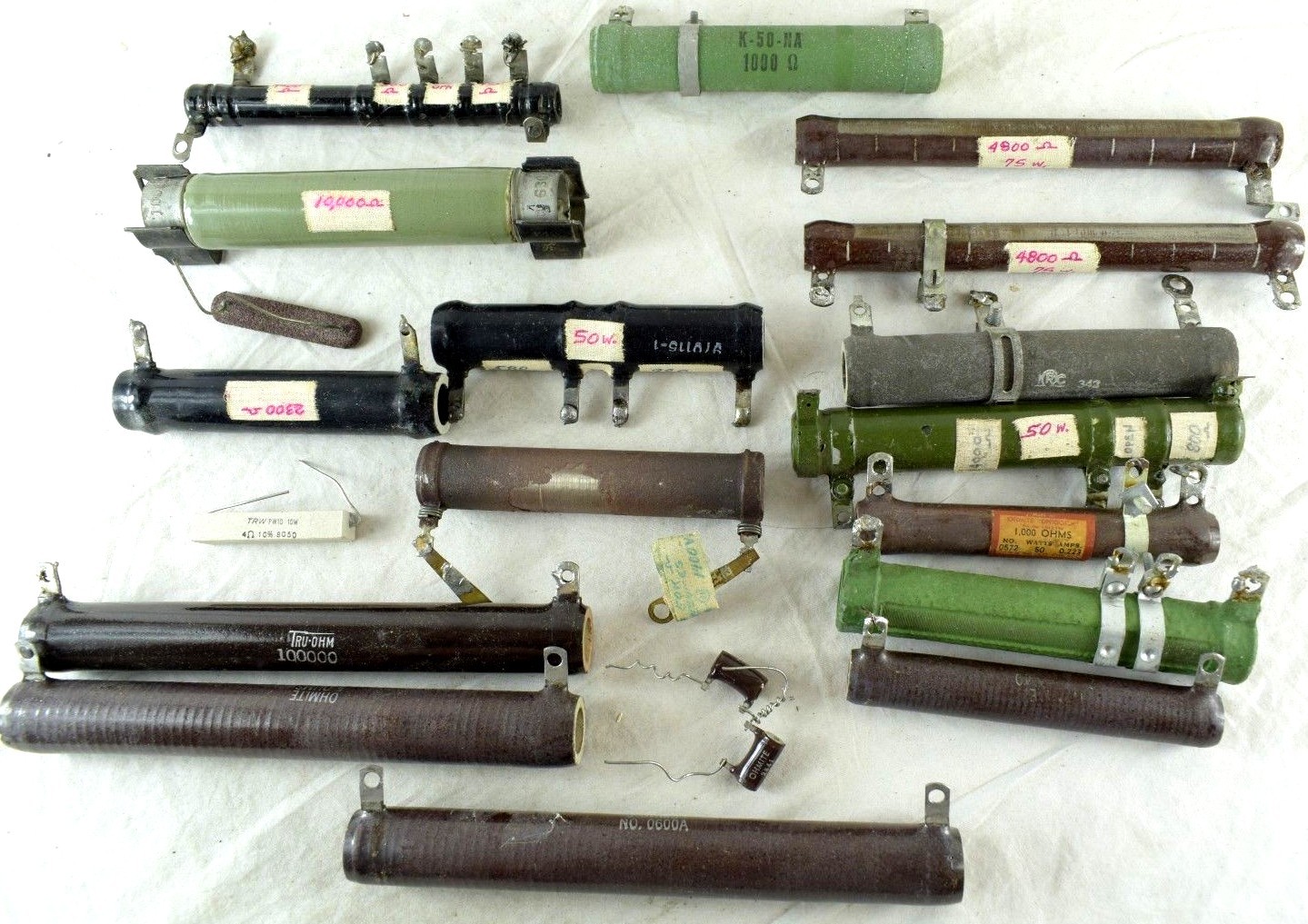 1930's-40's Vintage Tube Radio Resistors Transistors Big Lot 2 Cigar Boxes Full