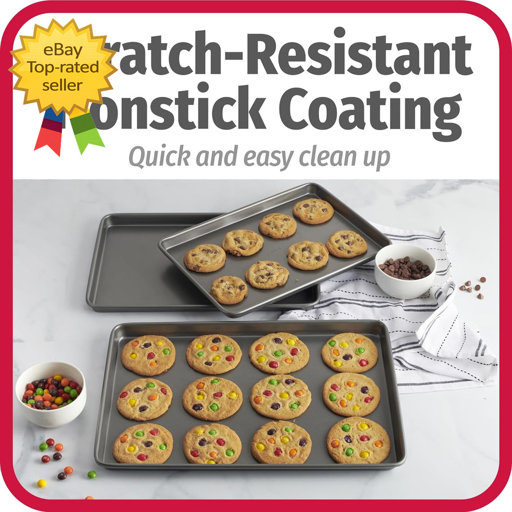 Everyday Nonstick Baking Sheet Set 3 Pack Includes One Small Medium and Large Pa