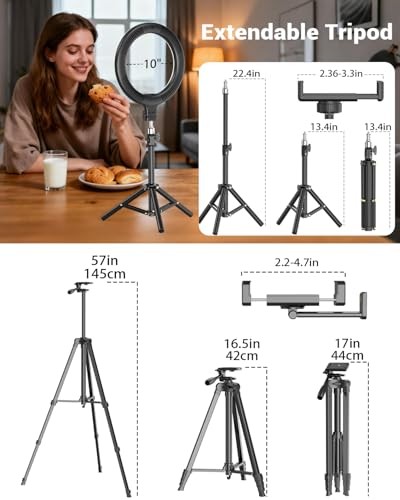 Vlogging Kit for iPhone/Android, 10'' Selfie Ring Light with Stand, 57''