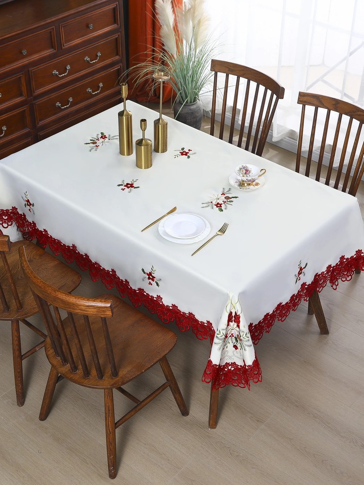 1 Pc Embroidered Tablecloth Festive Romantic Polyester Embroidered Rectangular