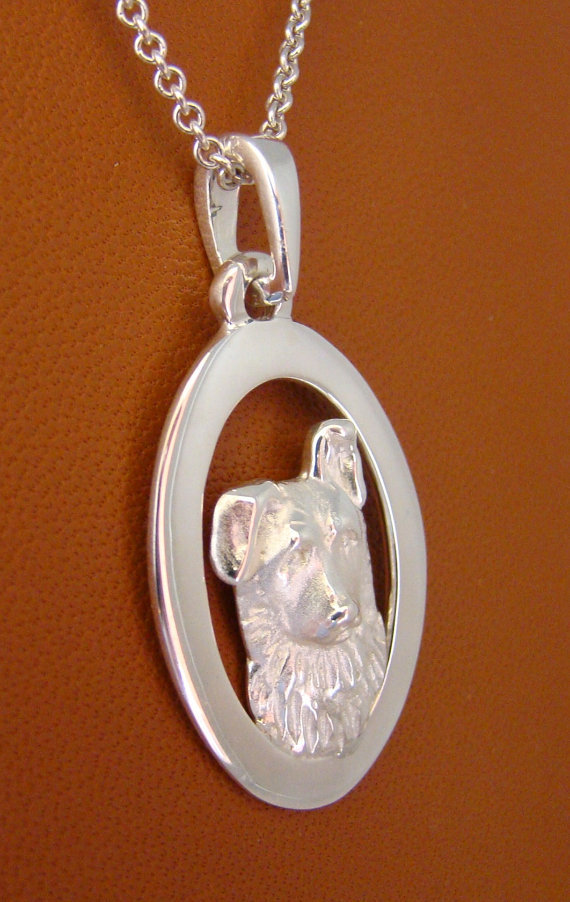 Sterling Silver German Shepherd Puppy Head Study On A Vertical Oval Frame