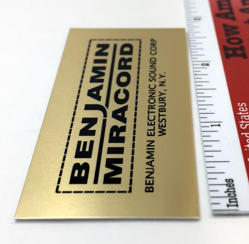 Benjamin Miracord Turntable Custom Identification Plate for Base
