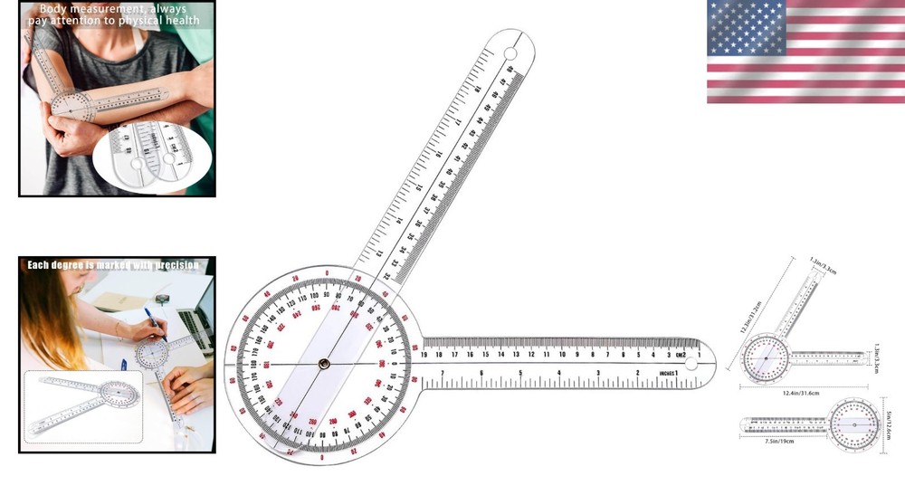 Versatile & Transparent 12-Inch Protractor Goniometer - Essential for Therapy