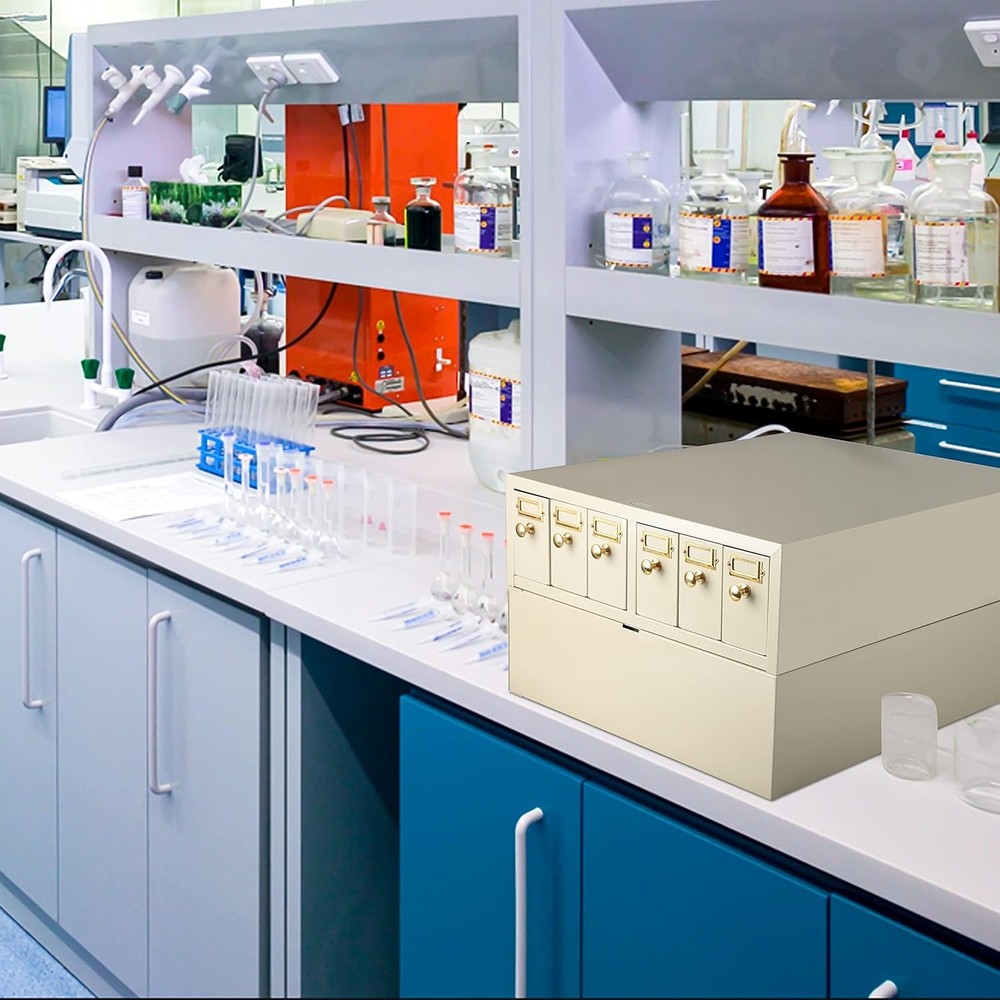 Microscope Slide Stackable Storage Cabinet, 6-Drawer, Metal, Stackable, Tan