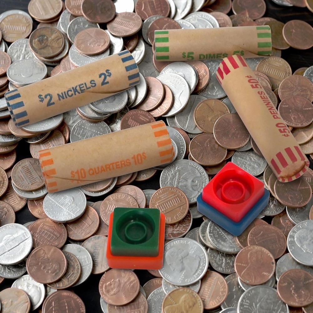 60 Assorted Coin Roll Wrappers with Color Coded Coin Wrapper Crimping Tool -Q...