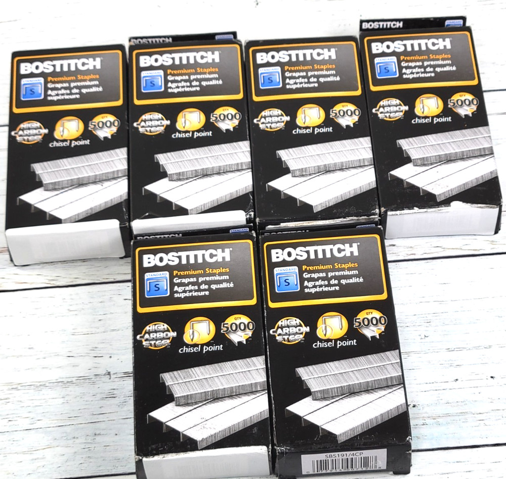 6 Boxes - BOSTITCH Premium Staples Standard Chisel Point, 5000 per box