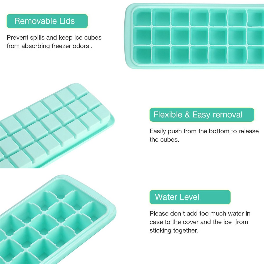 2 Pack Silicone Ice Cube Trays Flexible and Easy Release 24 Ice Cube Molds Safe