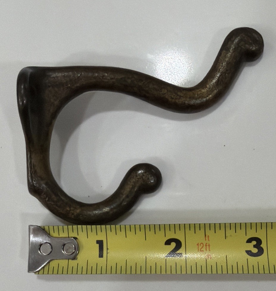 Single Cast Iron Double Hooks Round Tips Coat Hat Salvage Hardware 3”