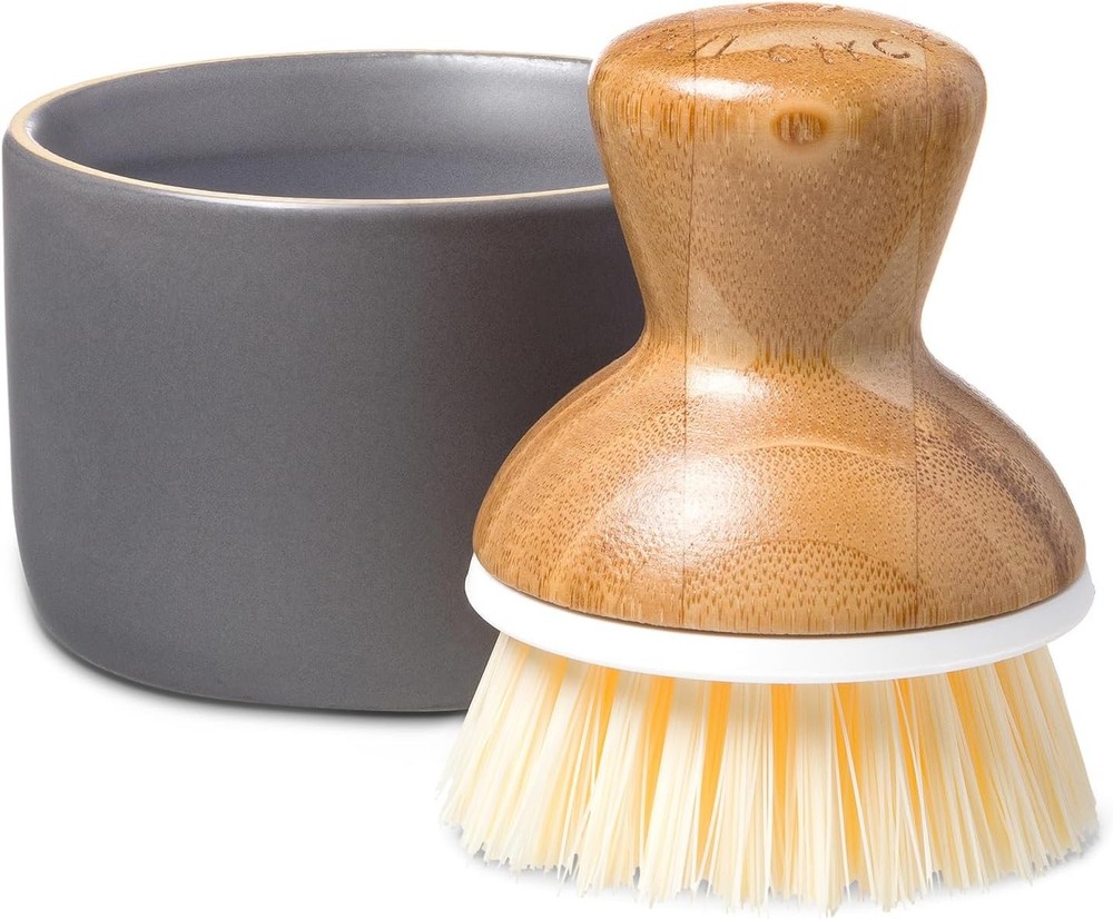 Full Circle Bubble Up - Bamboo Dish Brush & Ceramic Soap 1 Pack, Gray