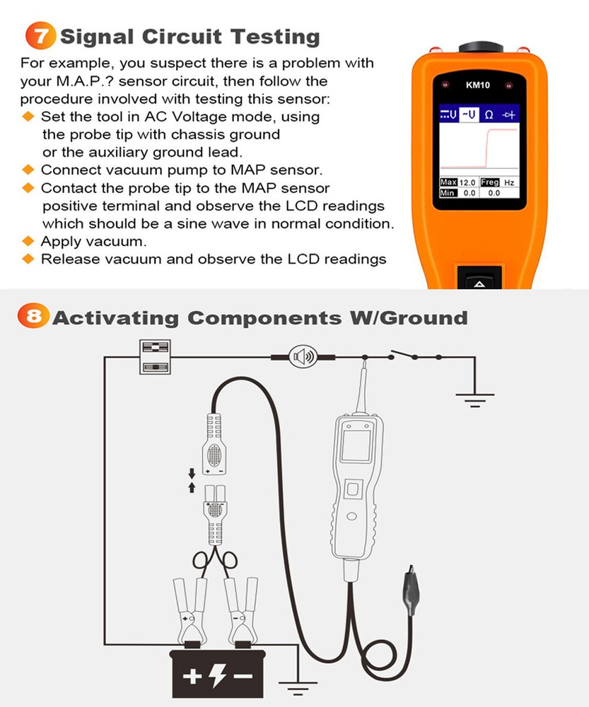 KZYEE KM10 Circuit Tester Electrical System 12V & 24V Probe PowerScan Diagnostic