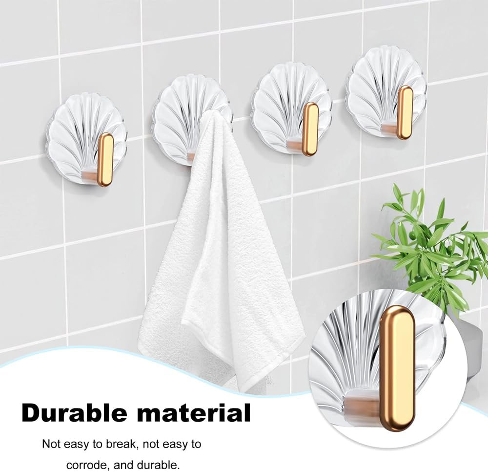 8PCS Shell Clear Adhesive Hooks - No Drill Removable Waterproof for Bathroom, Sh