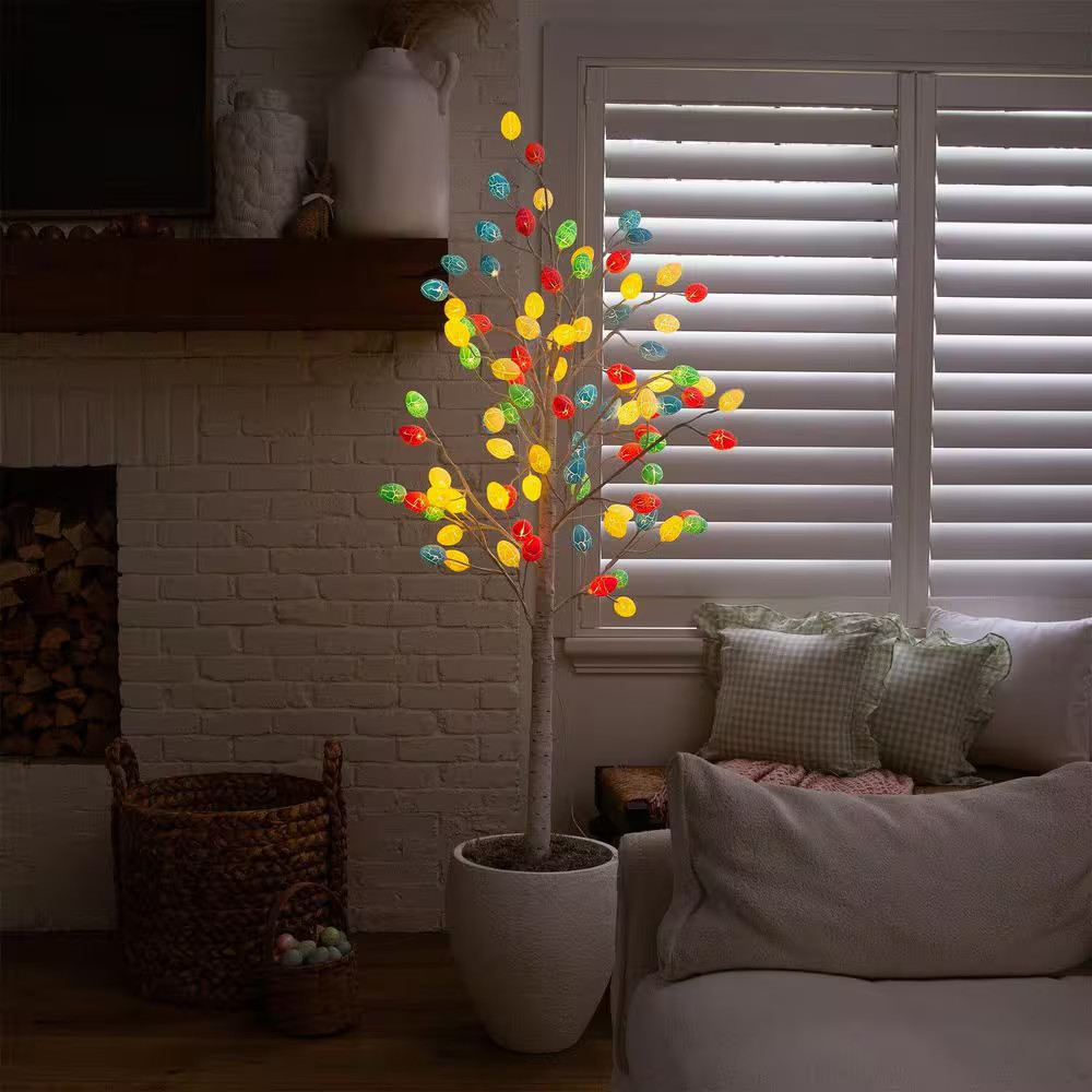 6 Ft. Pre-Lit Artificial Easter Twig Tree with 96 Egg Shaped LED Ornaments