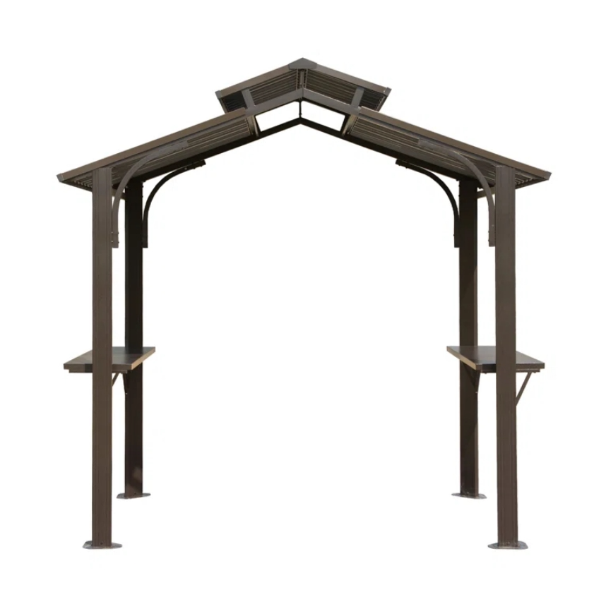 Domi Hardtop Double Roof Grill Gazebo 8x5FT w/Galvanized Steel,Side Shelves