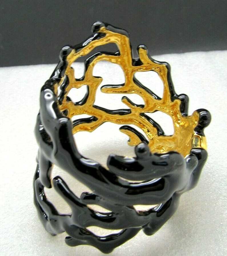 KENNETH J LANE KJL CORAL BRANCH BLACK ENAMEL WIDE CUFF BRACELET NEW