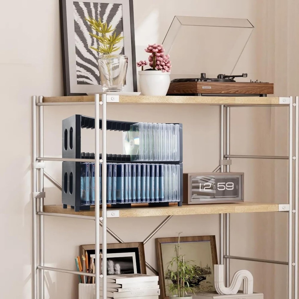 CD Storage Rack, Upgrade 2 Pack Stackable ABS CD Storage Organizer Can Hold 4...