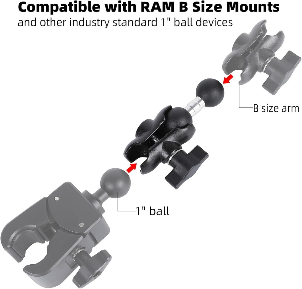 Double Socket Arm with 1" Ball Adapter Compatible RAM B Black
