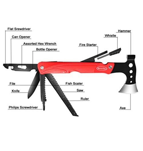 Multitool Axe Survival Gear, 14-in-1 Multi Tool Axe Hammer Camping Hatchet