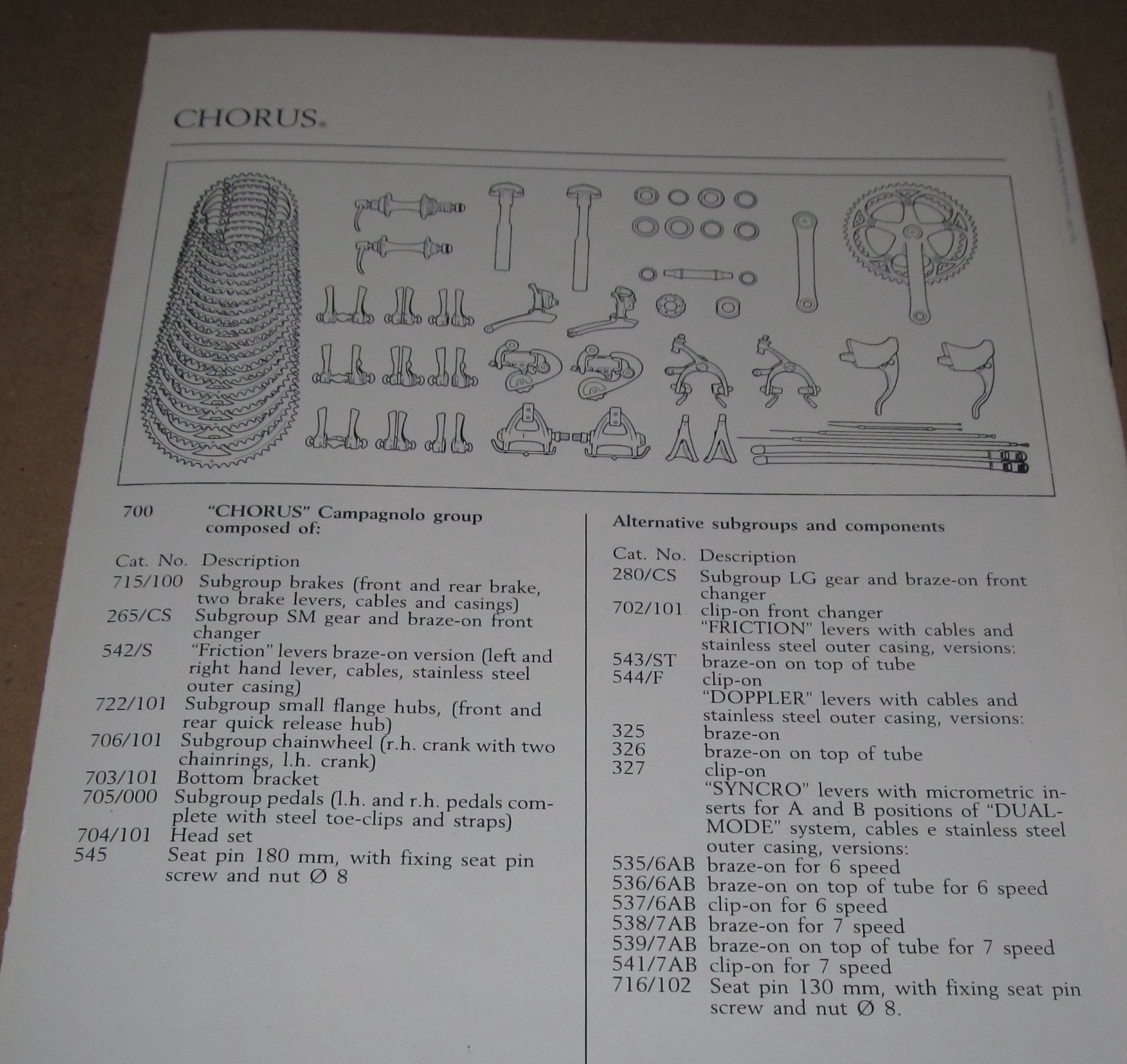 Campagnolo Chorus Groupo Bicycle Parts Group Catalog Brochure