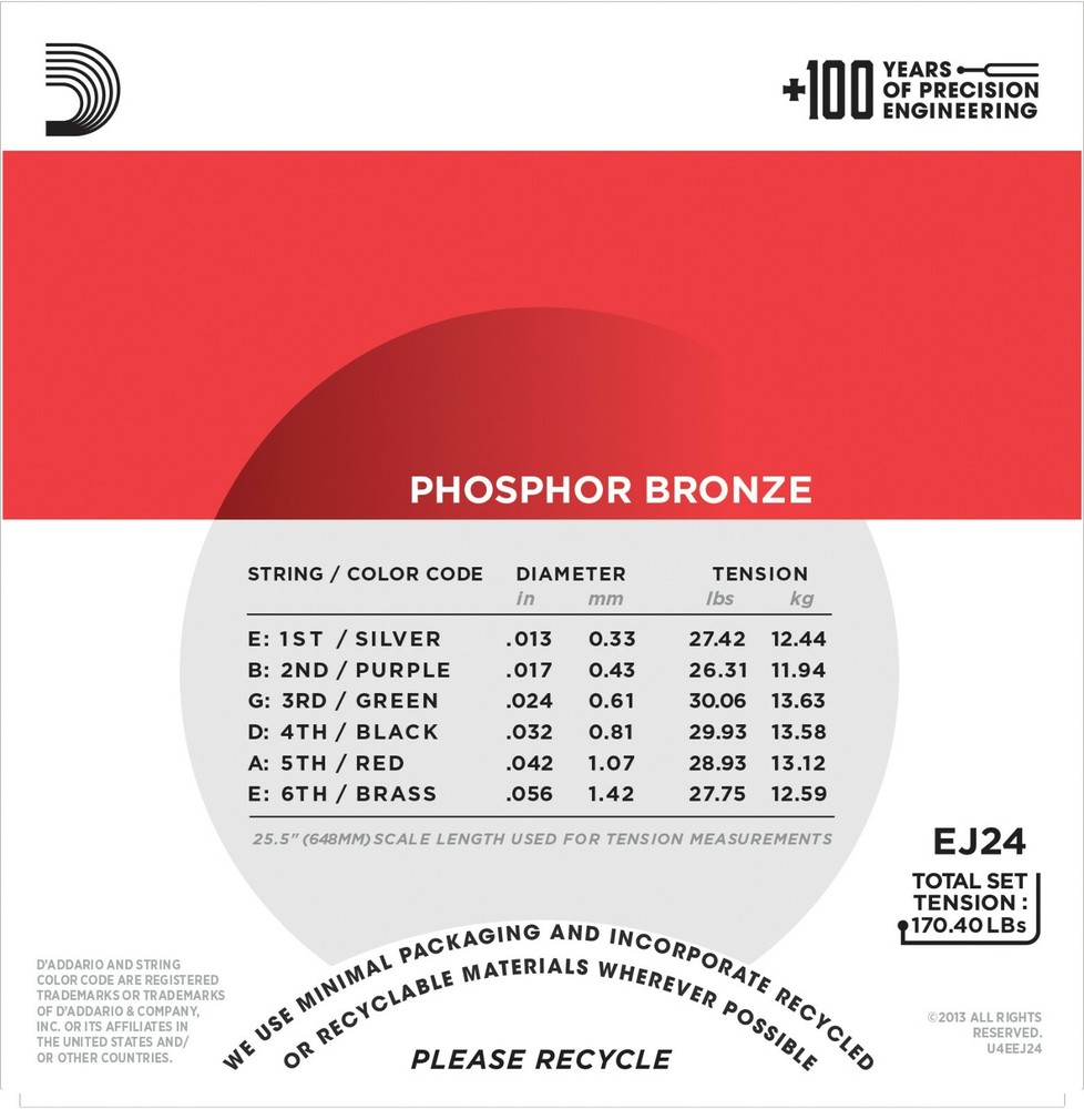 D'Addario EJ24 Phosphor Bronze True Medium Acoustic Guitar Strings 13-56