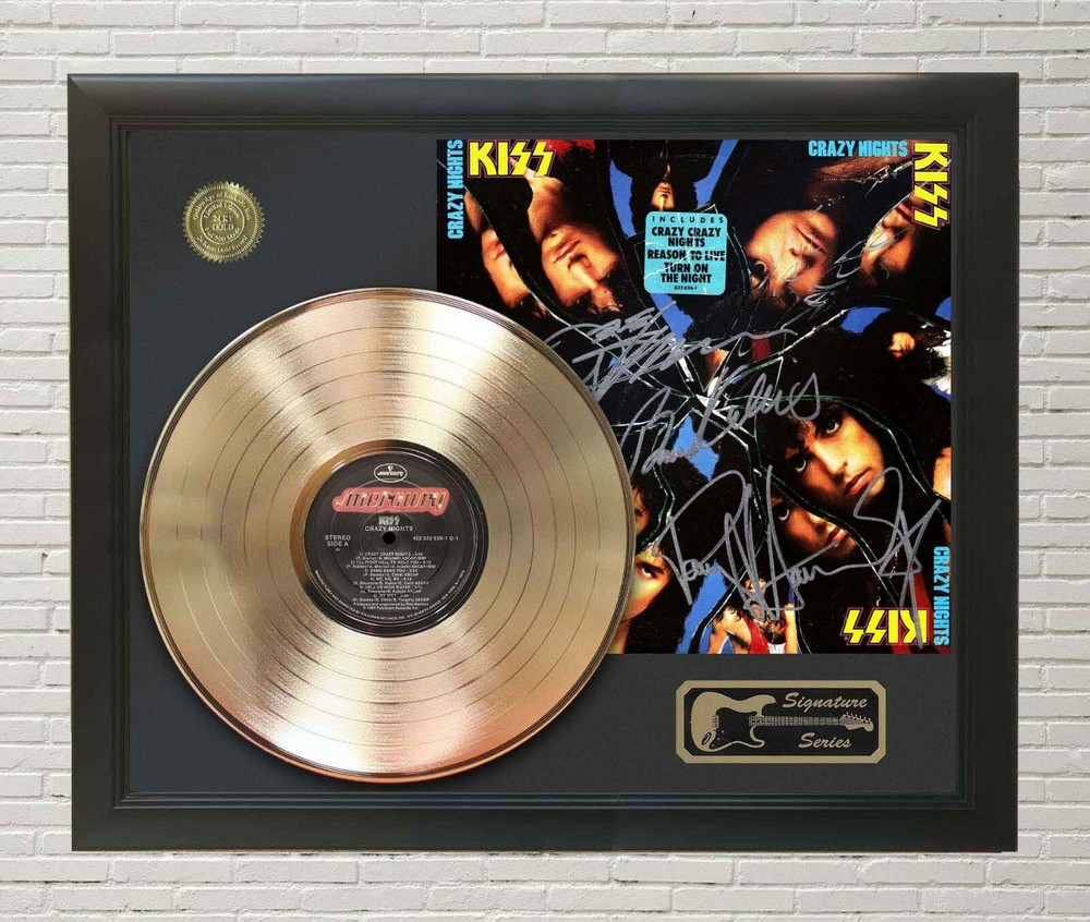 KISS  Framed Black wood Reproduction Signature Gold LP Display