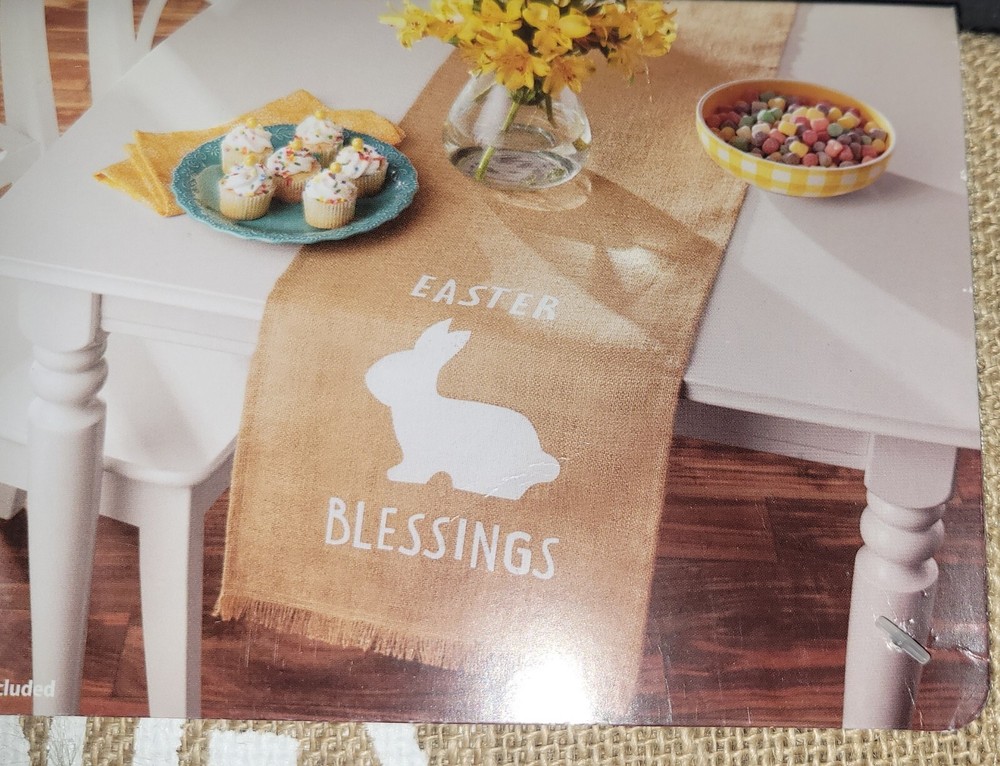 New Easter Burlap White Bunny Table Runner Easter Blessings