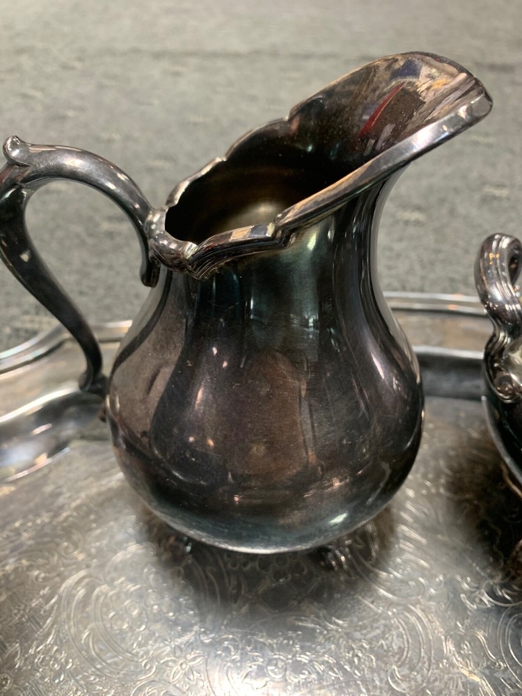 French Provincial Reed & Barton #7040 Silver Plate Tea Coffee Set w/ #359 Tray