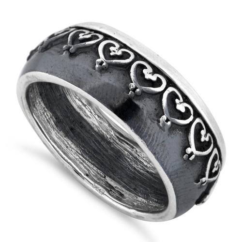 925 Sterling Silver Oxidized Heart Eternity Ring